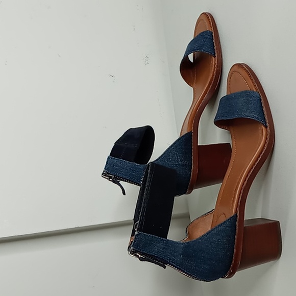 Frye - Denim and Blue Suede Stacked Heel Sandals - 10 - Picture 16 of 16